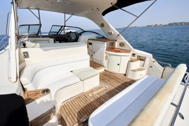 45ft Regal Yacht exterior lounge seating area Dubai Marina rental