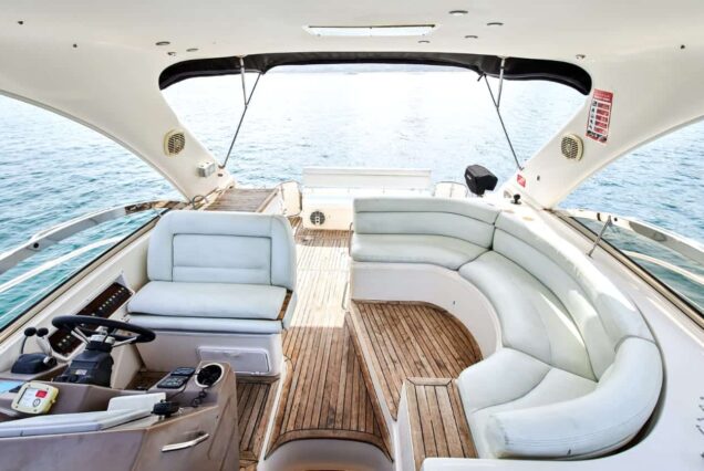 45ft Regal Yacht exterior lounge seating area Dubai Marina rental