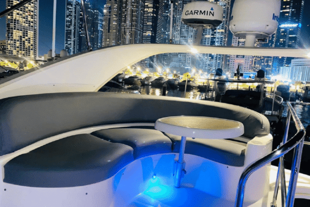 45ft Meridian yacht flybridge lounge Dubai Marina