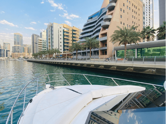 45ft Meridian yacht sunbed and bow area Dubai Marina