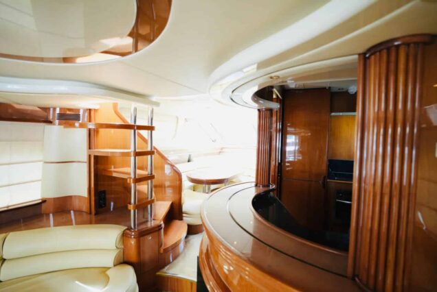 80ft Azimut yacht internal stairs to upper deck Dubai Marina rental