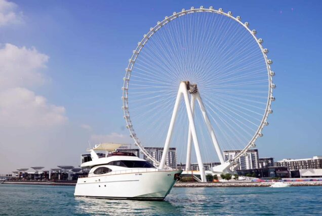 80ft Azimut yacht bow with Wheel Dubai View Dubai Marina rental