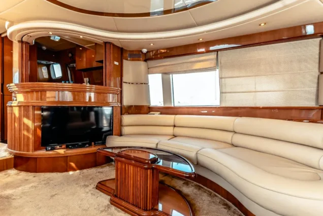 80ft Azimut yacht salon lounge with table Dubai Marina rental