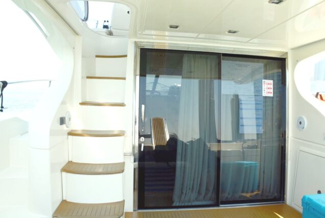 Azimut 43ft Senorita entrance gate with stairs to upper deck Dubai Marina rental