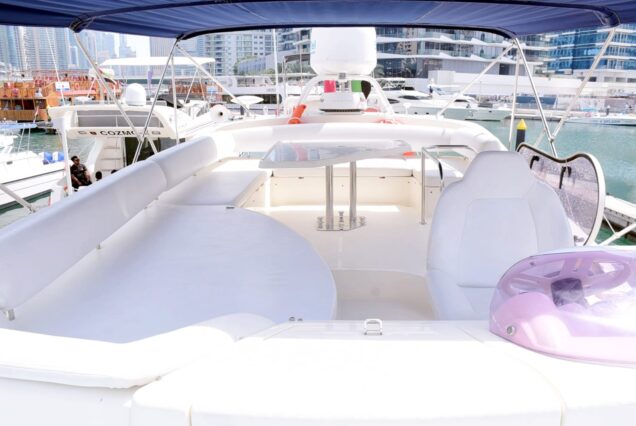 Azimut 43ft Senorita flybridge lounge Dubai Marina sunset cruise
