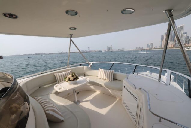 Luxury 63ft SEA RAY salon lounge with table Dubai Marina rental