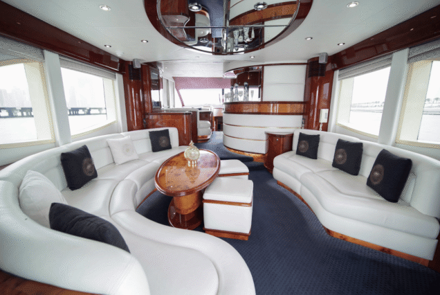 66ft Majesty Bella Vita interior dining area Dubai private cruise