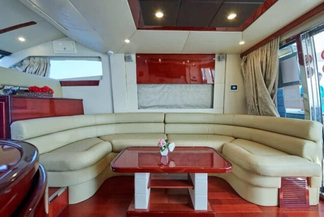 Rose 52ft Majesty interior dining area Dubai private cruise