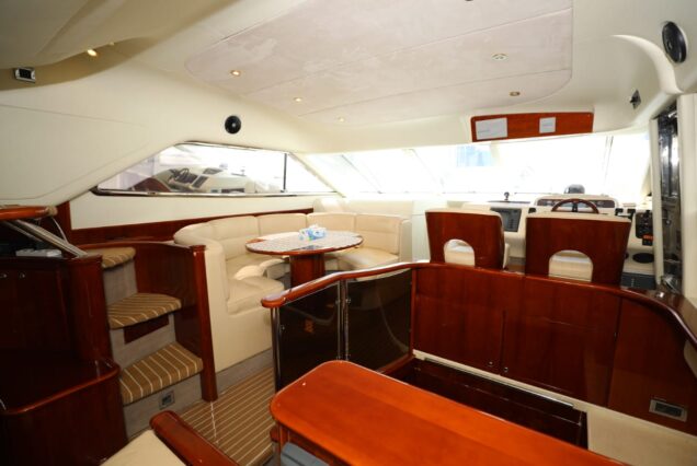60ft Princess Yacht salon and kitchen interior Dubai charter