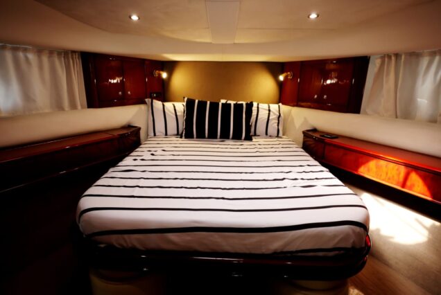 60ft Princess Yacht cabin bedroom with second sleeping area Dubai Marina charter