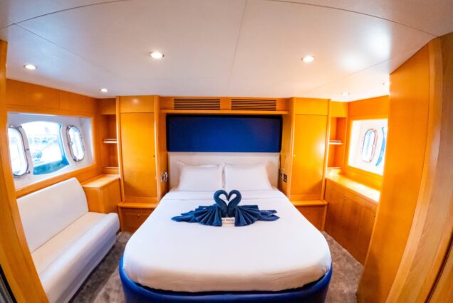 Hamdan 65ft Yacht master cabin bedroom Dubai yacht rental