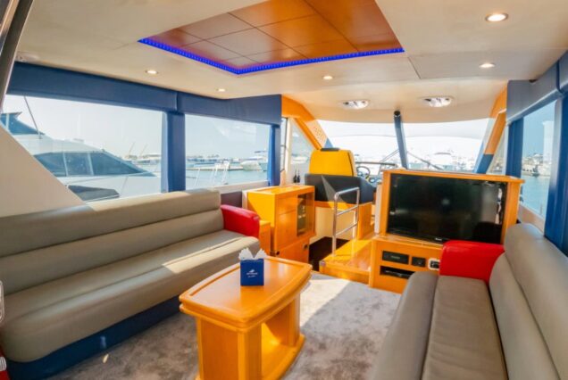 Hamdan 65ft Yacht salon lounge Dubai Marina rental