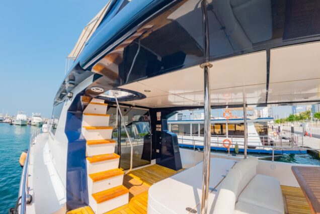 Hamdan 65ft Yacht swimming platform sea access with large table Dubai Marina