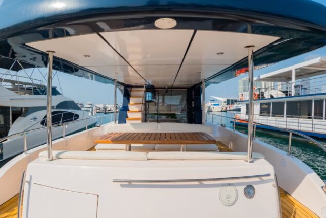 Hamdan 65ft Yacht swimming platform sea access with large table Dubai Marina