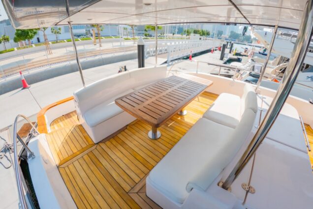 Hamdan 65ft Yacht swimming platform sea access with large table Dubai Marina