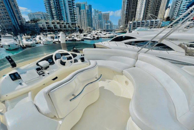 Azimut 42ft North Star Yacht flybridge lounge Dubai Marina sunset cruise