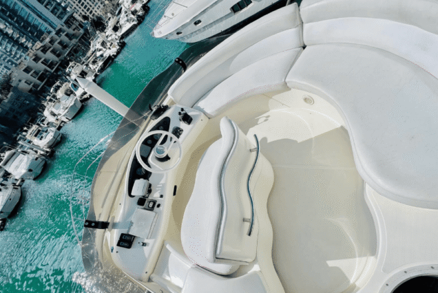 Azimut 42ft North Star Yacht flybridge lounge Dubai Marina sunset cruise