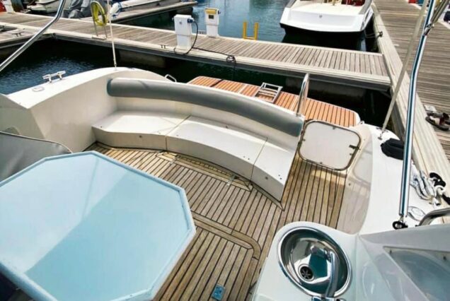 40ft Italian yacht back deck with table Dubai Marina charter