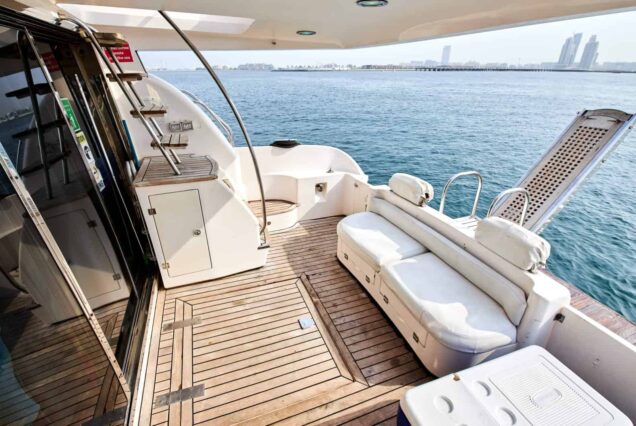 50ft AS Marine Yacht entrance gate with stairs to upper deck Dubai Marina rental