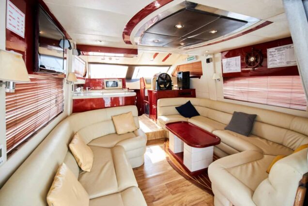 50ft AS Marine Yacht salon lounge with table Dubai Marina rental