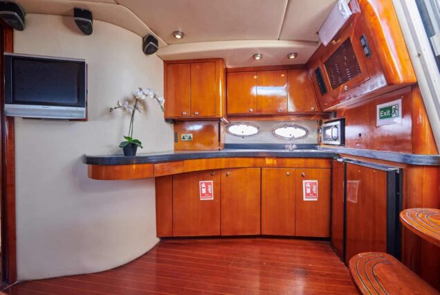 45ft Regal Yacht salon and kitchen interior Dubai charter