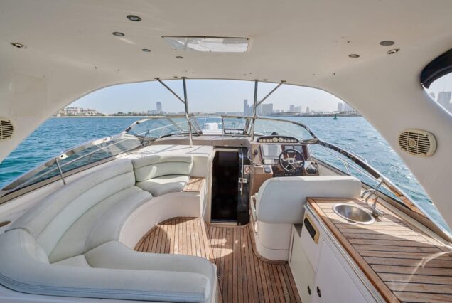 45ft Regal Yacht exterior lounge seating area Dubai Marina rental