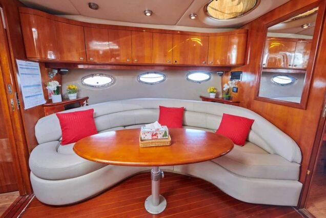 45ft Regal Yacht interior dining area Dubai private cruise