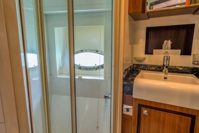 Blue Moon 64ft Yacht Dubai clean and modern washroom with upgraded fittings and amenities