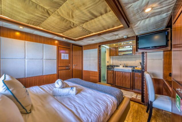 Blue Moon 64ft Yacht Dubai guest cabin with refreshed interiors and premium sleeping comfort