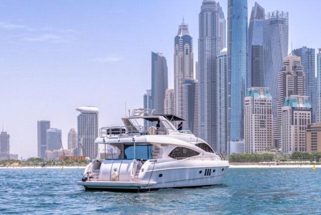 Luxury 77ft Diamond Dust Dubai spacious swim platform with direct sea access