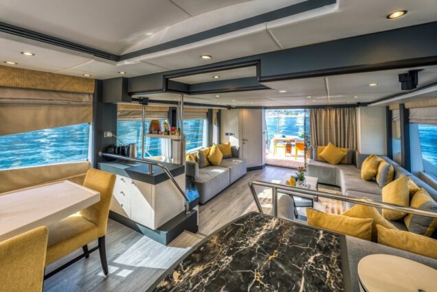 Luxury 77ft Diamond Dust Dubai stylish lounge with table for entertainment and social gatherings