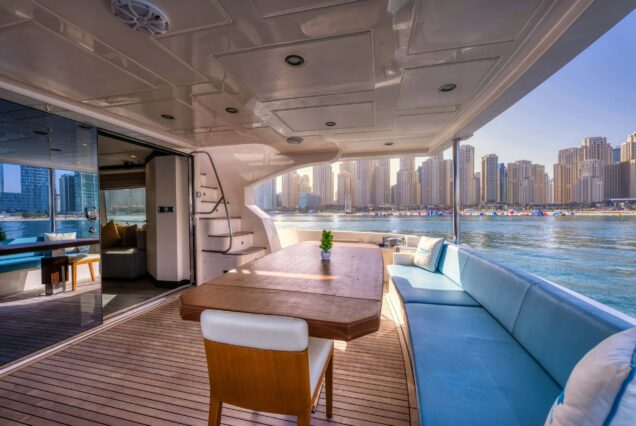 Luxury 77ft Diamond Dust Dubai grand boarding entrance with easy access to all deck spaces