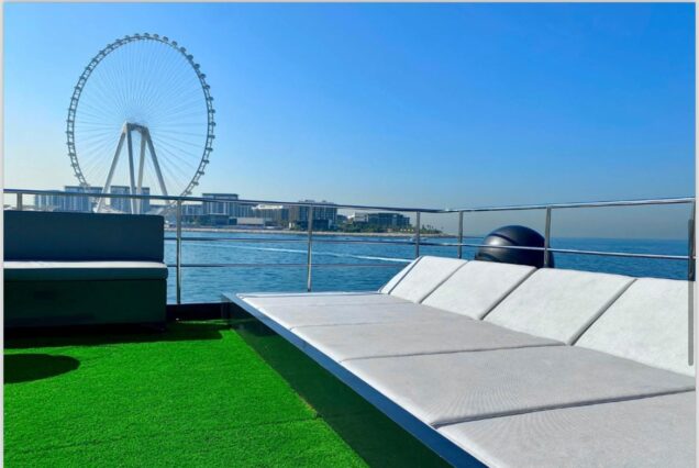 125ft Sweet Caroline Dubai spacious relaxation area perfect for enjoying the sunshine and sea breeze