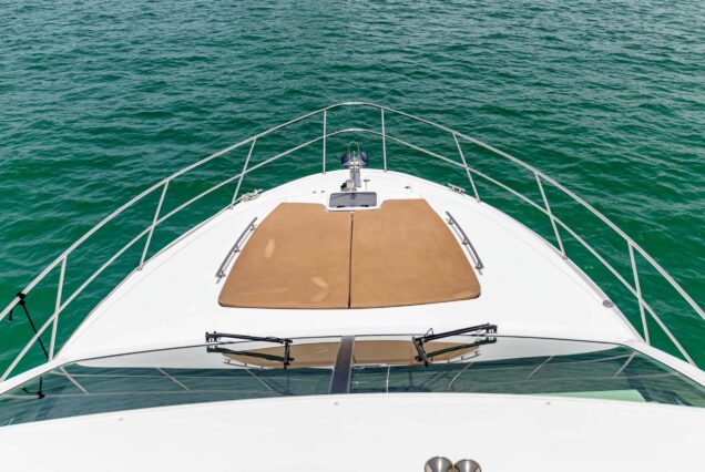 48ft White Pearl Yacht Dubai spacious sunbed area perfect for enjoying the sunshine and sea breeze