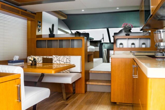 48ft White Pearl Yacht Dubai welcoming lounge space for entertainment and relaxation