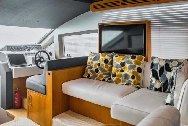 48ft White Pearl Yacht Dubai elegant indoor salon with comfortable seating and modern décor