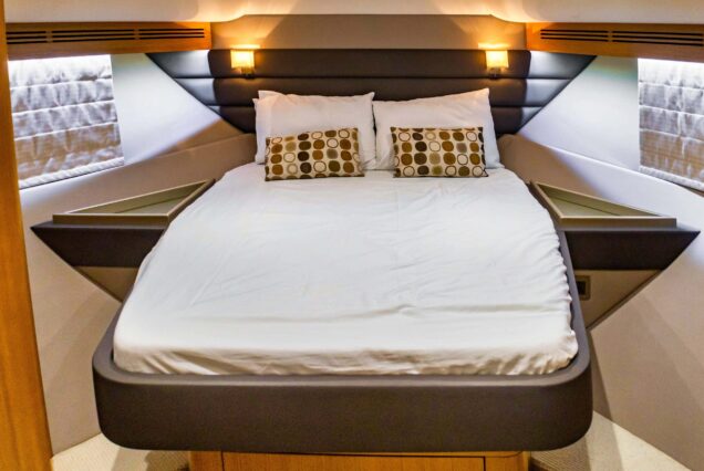 48ft White Pearl Yacht Dubai spacious master bedroom designed for relaxation and comfort at sea