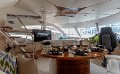 64ft Luxurious Sunseeker salon lounge with table Dubai Marina rental