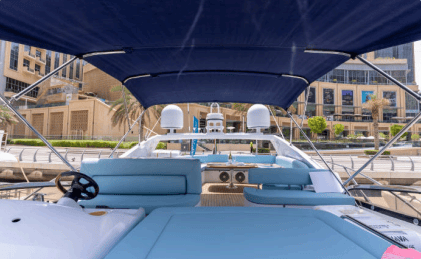 64ft Luxurious Sunseeker flybridge lounge Dubai Marina sunset cruise