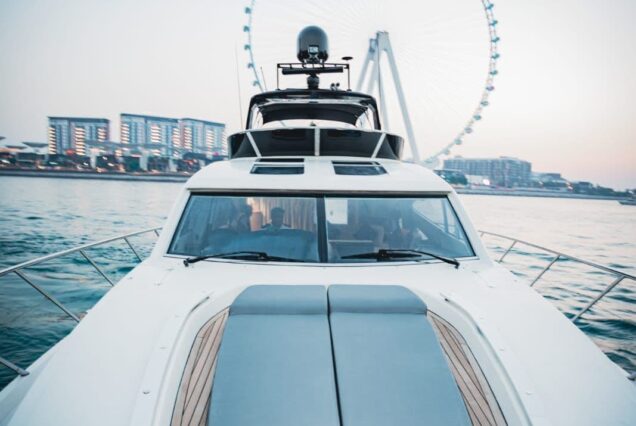 The 68ft Modern Yacht offers a comfortable sunbathing area, ideal for relaxing under the sun.
