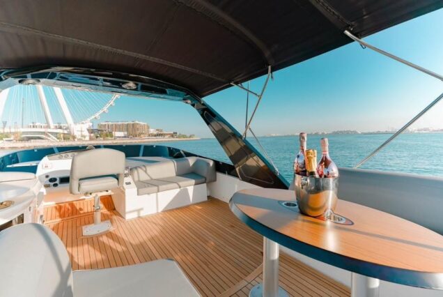 The 68ft Modern Yacht features a spacious flybridge, perfect for relaxing and enjoying panoramic views.