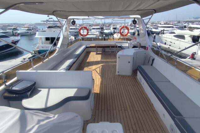 85ft Celebration Yacht Dubai upper deck designed for open-air relaxation and special events