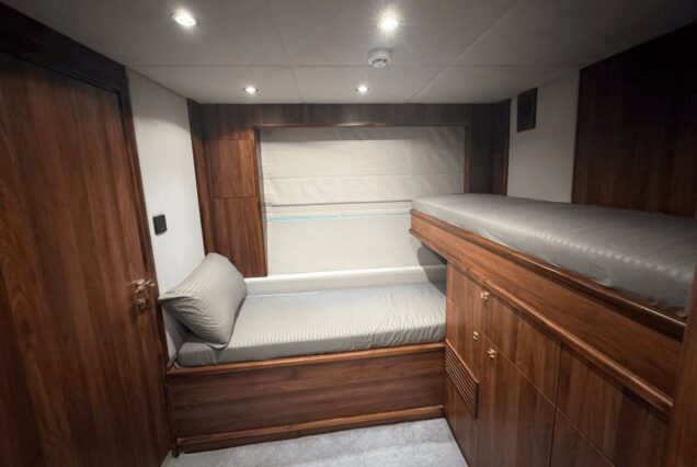 The 100ft Black Omega features a spacious bow area, perfect for relaxing and enjoying the views while cruising.