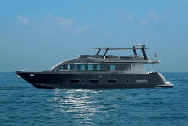 The 100ft Black Omega showcases an impressive and luxurious design, offering an elegant setting for an unforgettable charter.