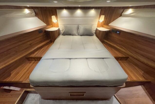 The 100ft Black Omega features a spacious bow area, perfect for relaxing and enjoying the views while cruising.