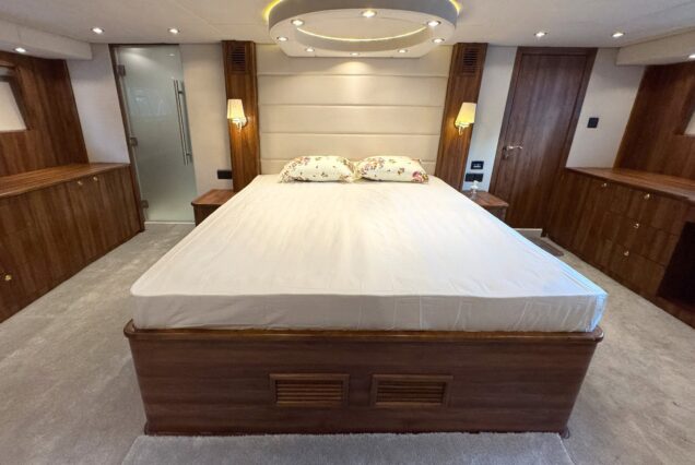 The 100ft Black Omega features a spacious bow area, perfect for relaxing and enjoying the views while cruising.