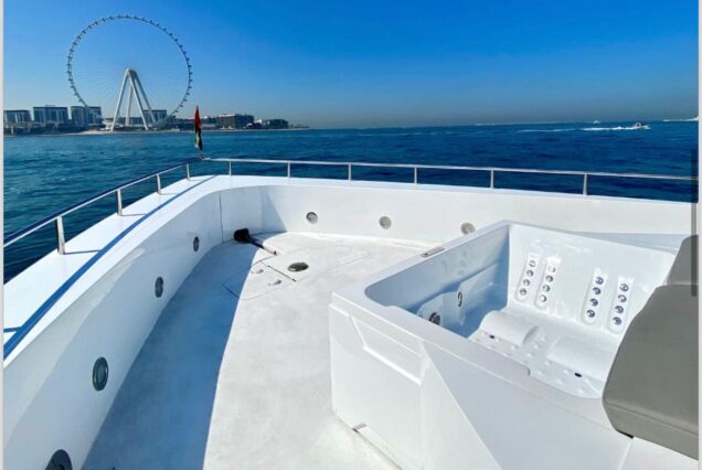 125ft Sweet Caroline Dubai luxury mega yacht available for exclusive charter experiences with Jacuzzi