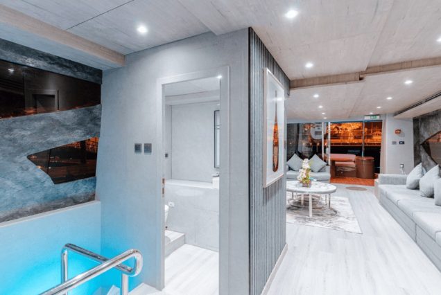 ARABELLA 88ft Yacht Dubai interior staircase connecting multiple deck levels