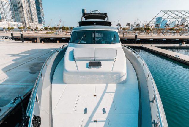 ARABELLA 88ft Yacht Dubai spacious sunbed area perfect for relaxing and enjoying the Dubai sunshine