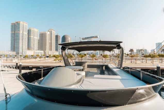 ARABELLA 88ft Yacht Dubai expansive flybridge lounge perfect for entertaining and social gatherings